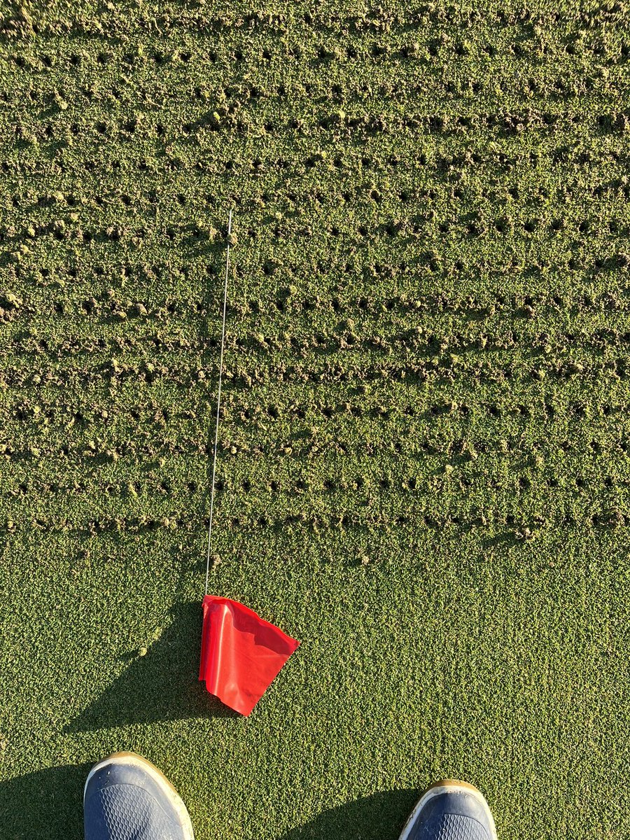 Aeration underway on Greg Norman Course @pgawestagronomy. Deep tine fairways goes quickly with 7 @wiedenmannusa!