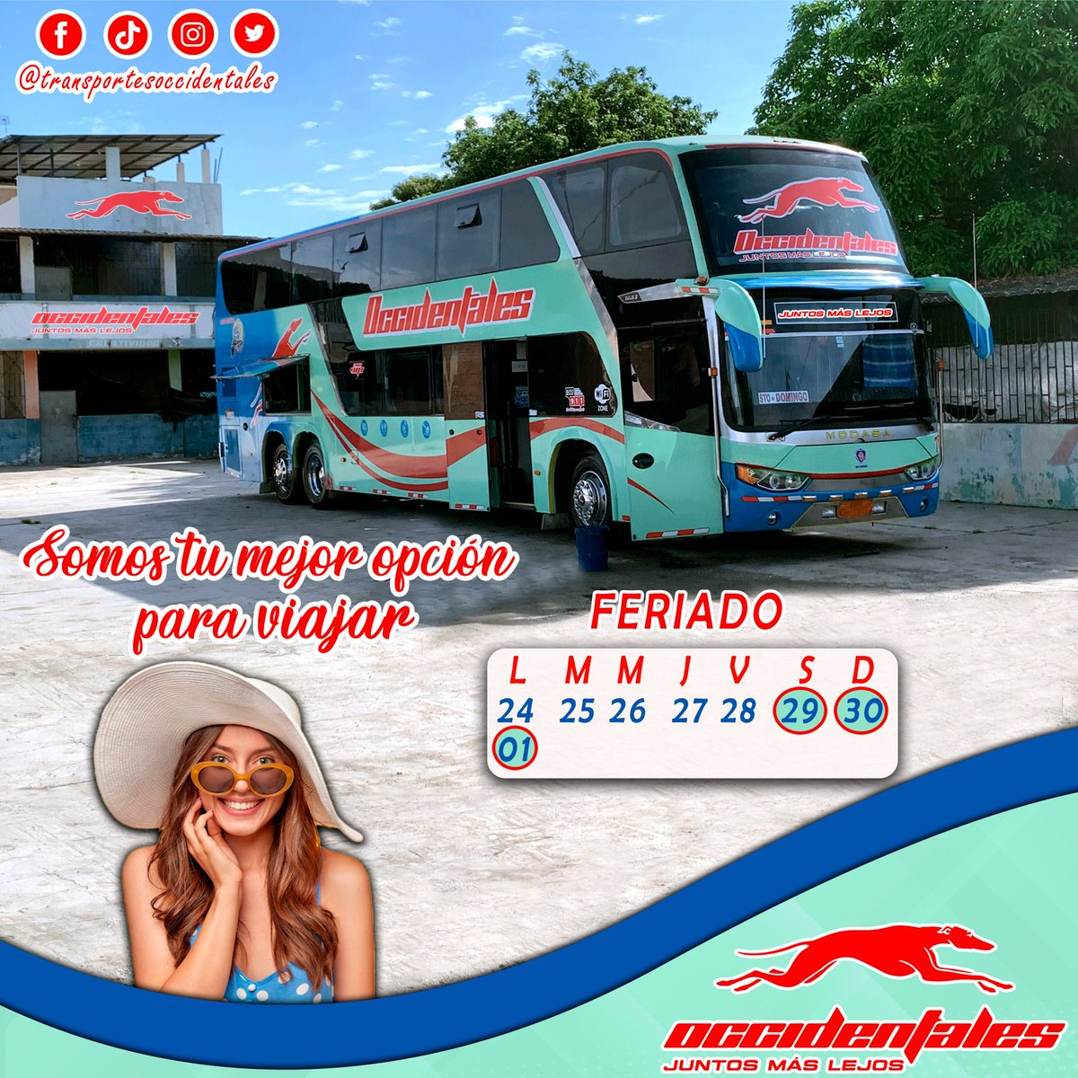 t_occidentales's tweet photo. En este feriado 🏖️🏝️viaja con Transportes Occidentales 🚌 - Somos tu mejor opción para viajar 💫

Adquiere ¡Ya! tu pasaje 🎫
🟢 WhatsApp https://t.co/jkYsDgnqOe
🏪 Boleterías a nivel nacional
🌐 Página Web https://t.co/BxMaIDemmC