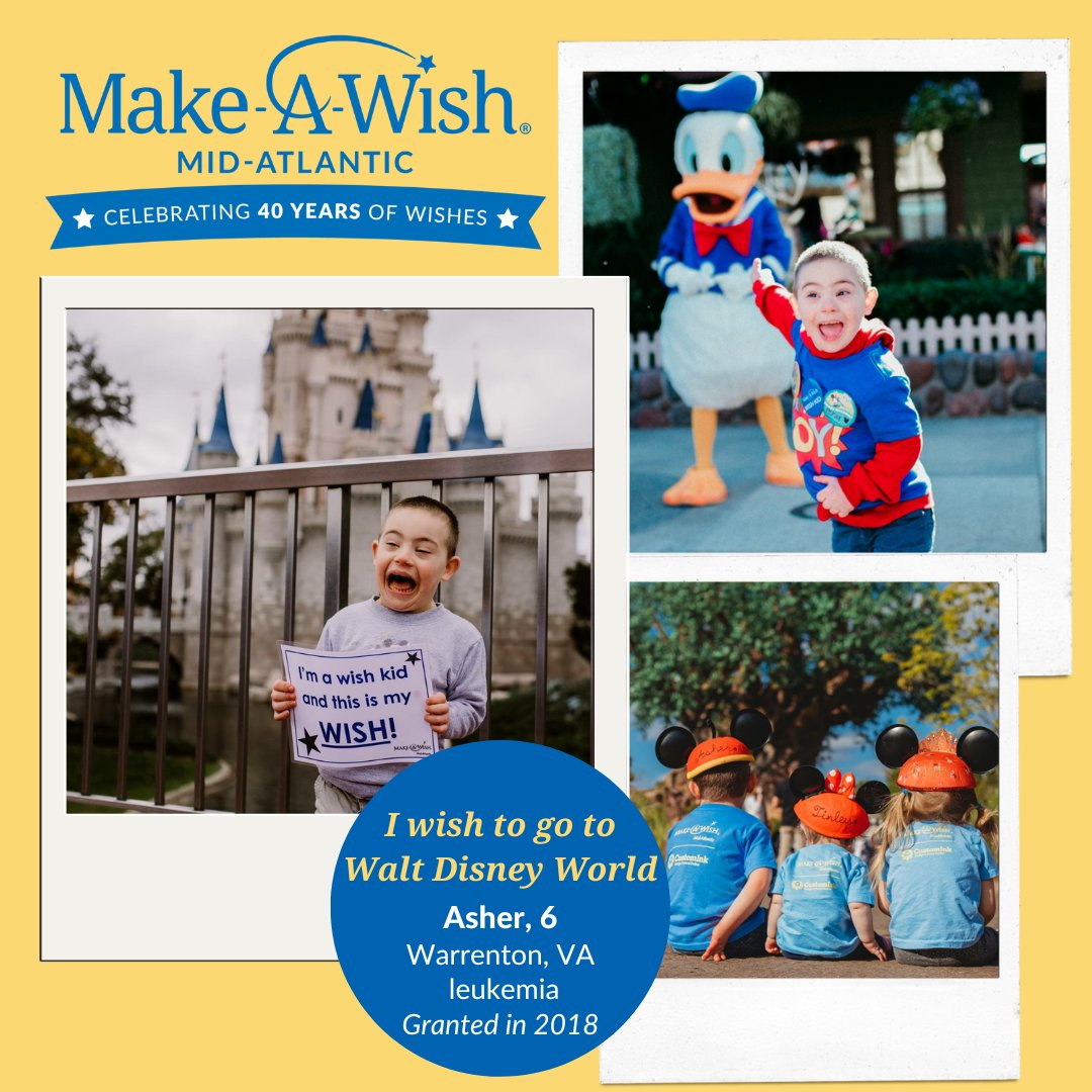 Make-A-Wish Mid-Atlantic (@wishmidatlantic) on Twitter photo In 2018, Asher spent his 6th birthday in wonder on his wish trip to the place where dreams come true! He had a huge smile during his <a href="/WaltDisneyWorld/">Walt Disney World</a> visit - in front of Cinderella's Castle, while meeting characters & making magical memories w/ his sisters! #WishMidAtlantic40 In 2018, Asher spent his 6th birthday in wonder on his wish trip to the place where dreams come true! He had a huge smile during his <a href="/WaltDisneyWorld/">Walt Disney World</a> visit - in front of Cinderella's Castle, while meeting characters & making magical memories w/ his sisters! #WishMidAtlantic40