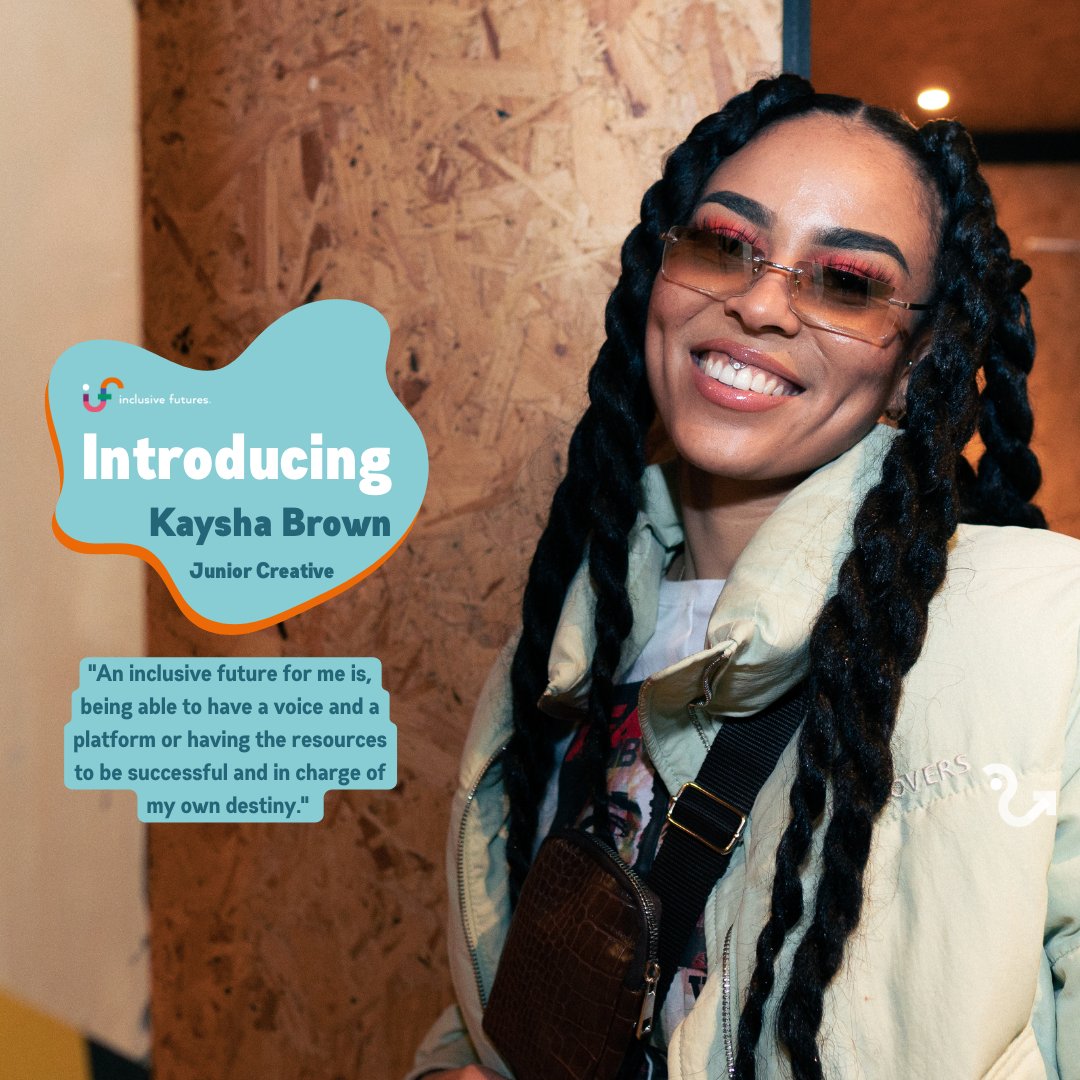 Inclus_Futures's tweet photo. Introducing Kaysha Brown, Our newest member of the Inclusive Futures team. 

Kaysha is a Level 3 Graphic Design student at @accesscreativecollege and is joining us until July.

#workexperience #accesscreativecollege #student #growth #team #whatIF #cic #notforprofit https://t.co/r0ERACcKTY