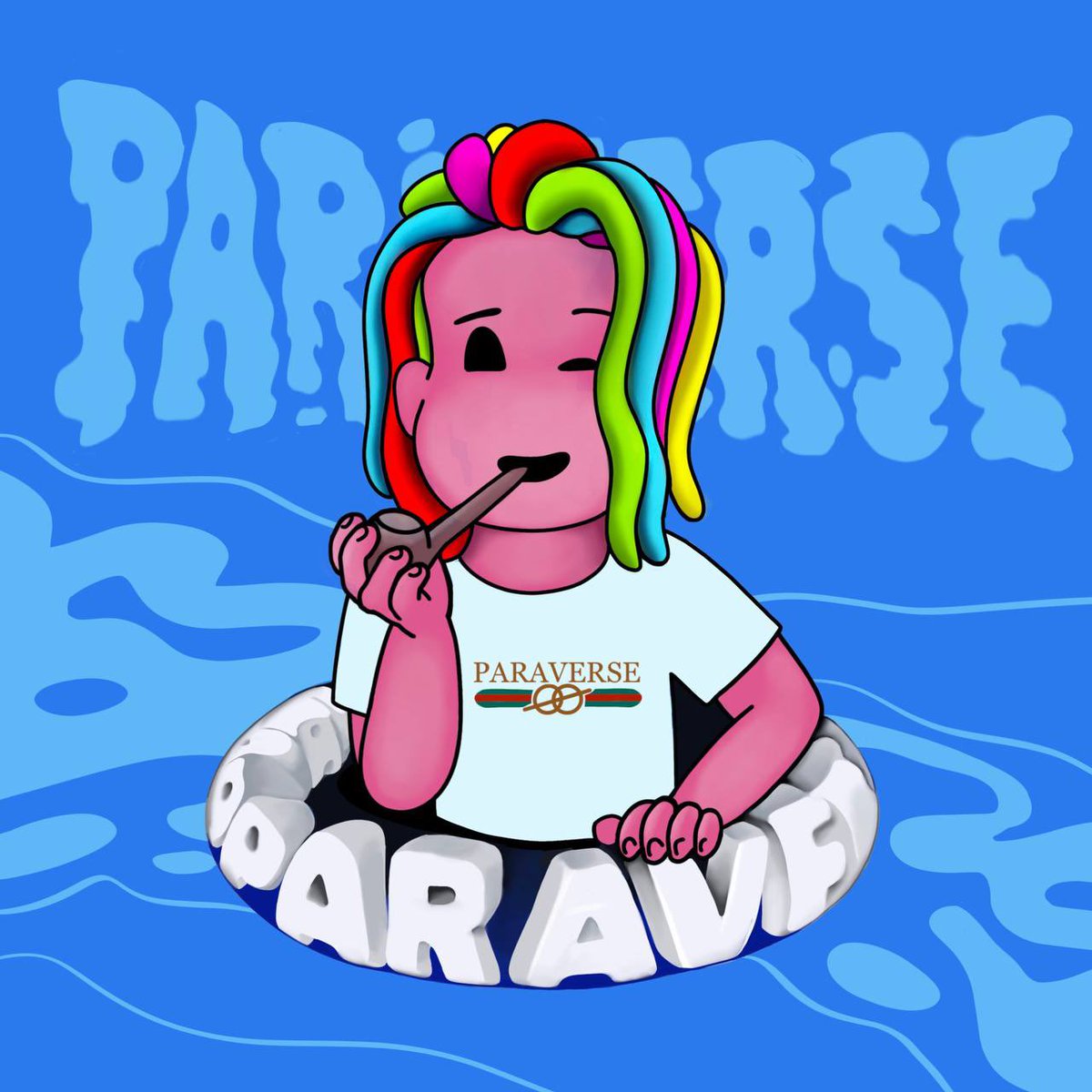 zuko_green's tweet photo. this sticker from @paraverse_world became the basic idea for the fanart,i changed this characters style-image, and bought him a membership card to the pool,i think everyone recognized the rapper because of the hair (@6ix9ine)and a branded T-shirt. @four4dj @APustoxin @Xiangwei614 https://t.co/dhbdoO2Jy3