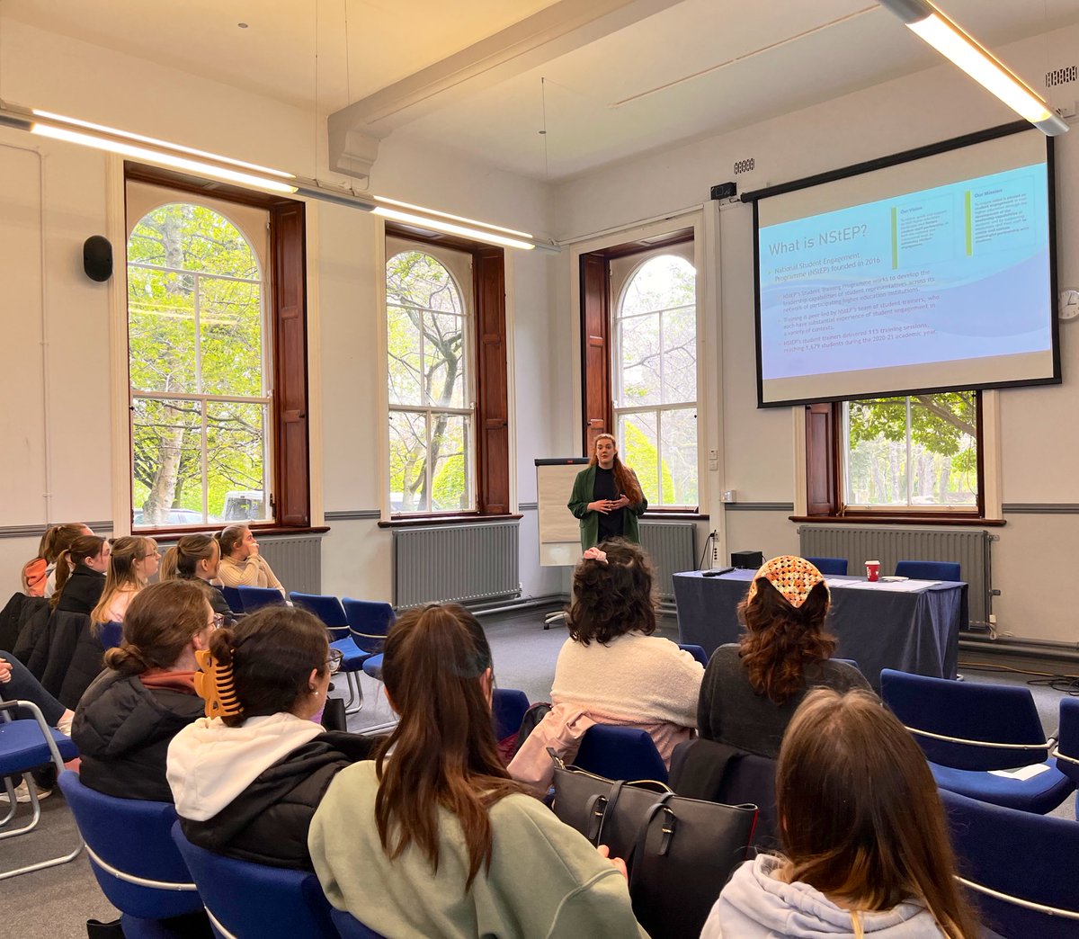 AimieBrennan's tweet photo. Hannah Kelly @NStEPie Programme Manager speaking at the #LeCoLe Symposium on #CoCreation about Steps to Partnership & the importance of student voice in learning & decision making! Thanks Hannah 👏 @colleenhorn @MarinoInstitute @MIEEdStudies @STER_Ire https://t.co/wvh8WtGBbH