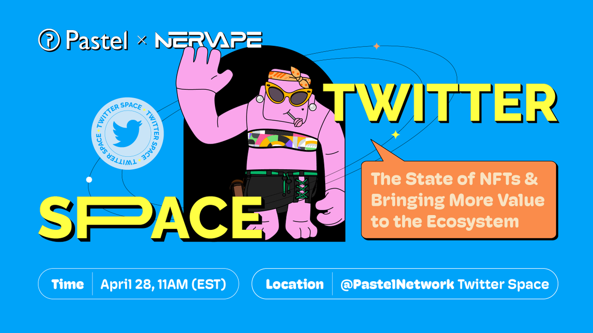 Nervapes's tweet photo. #AMA this Fri, 4/28 at 11am EST!

@PastelNetwork is hosting a #TwitterSpace with Nervape discussing the state of #NFTs and how to bring more value to the ecosystem. 🦧

👉🏾Be sure to catch it here! https://t.co/UmoMwmoN3F

Pastel: The next gen NFT-focused blockchain. ⛓️