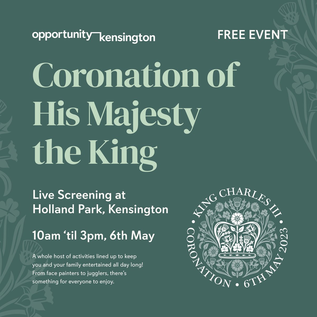 Really excited to share that there'll be a live screening of the #Coronation on 6th May in #HollandPark.
