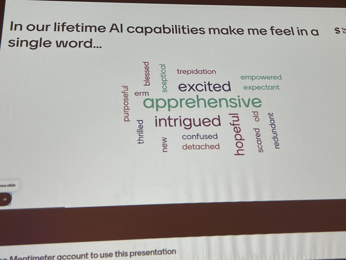 talis's tweet image. It’s the closing session and @MatthewAHayes1 is walking us all through a survey everyone is participating in around AI and Emergent technologies. 
 #TechfromSAGE