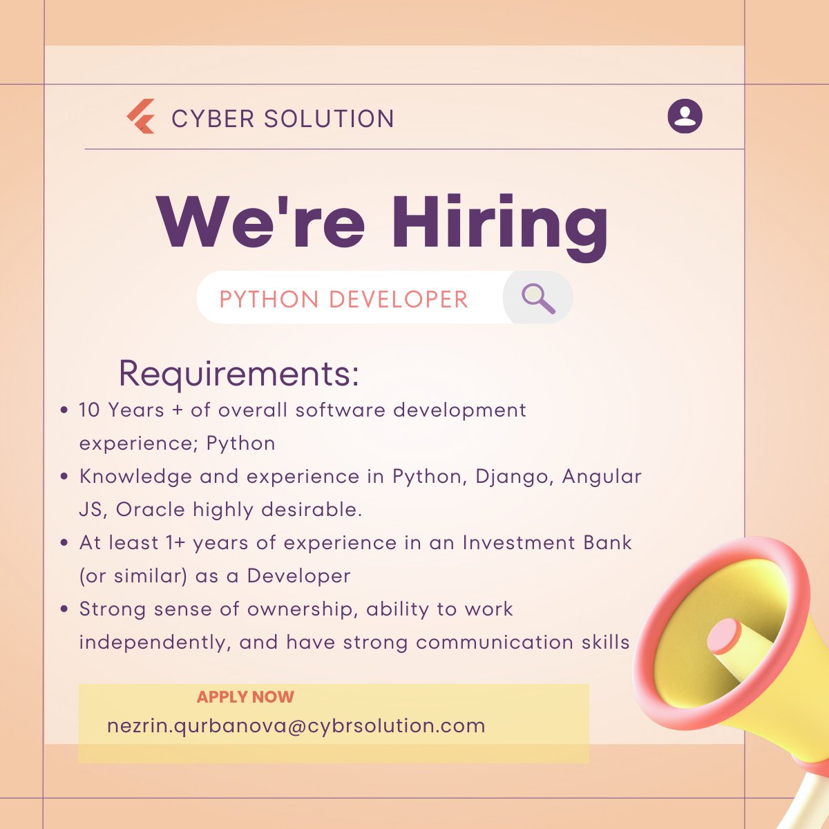 CybrSolution's tweet photo. WE ARE HIRING!

Job Title: Python Developer (AWS)
Location: Houston, TX

-We are open for candidates who will relocate to Houston, TX from Day 1 of joining. And we want to inform you that only H1 GC USC H4 visas will work. #job #vacancy #developer #python https://t.co/XeUYjoWap5
