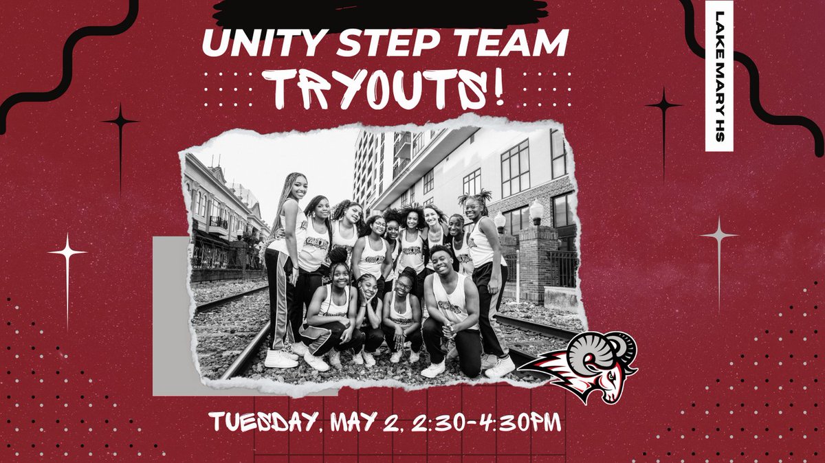 The Unity Step Team tryouts starts on Tuesday May 2nd from 2:30-4:30. No Experience necessary! Please see Coach Lupis prior to tryouts in room 1-177 for a packet!