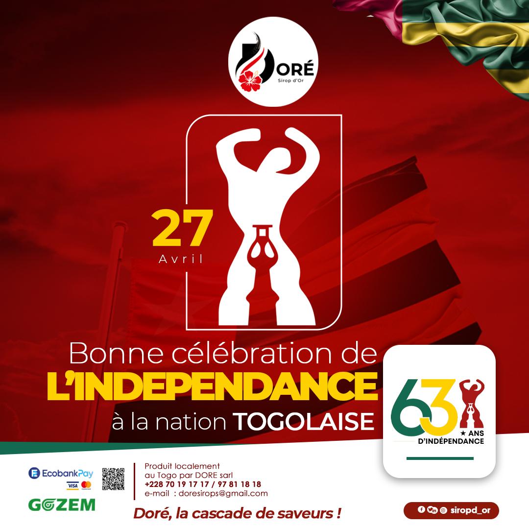 sirop_or's tweet photo. 63 années que notre cher et beau pays le Togo a accédé à la souveraineté. 

C’est une occasion de plus pour nous de célébrer nos héros qui ont versé leur sang pour notre liberté.
Doré, la cascade de saveurs.
#IndependenceDay #ablode #Togolais https://t.co/URUQdLSWeA