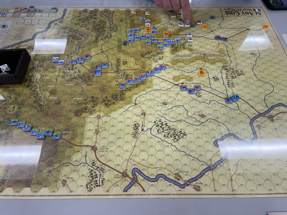 billsimoni's tweet photo. The Prussians commanded by @wetlir are decimating the French with artillery fire. @gmtgames @BuckeyeGameFest #AtAnyCost #Metz1870 https://t.co/oAy5KpFEiy