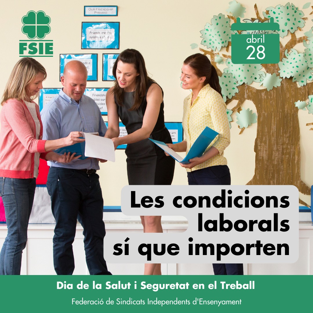 fsieib's tweet photo. 📌 El 28 d'abril és el Dia Internacional de la #Salut i #Seguretat en el #Treball.
🌡️🧴🩺 Coneix les nostres reivindicacions per als sectors del #ensenyament i de l'atenció a persones amb #discapacitat 👉 https://t.co/pagXlBjlXJ
#SomFSIE🍀 #fsieillesbalears https://t.co/yyO5Avr4kw