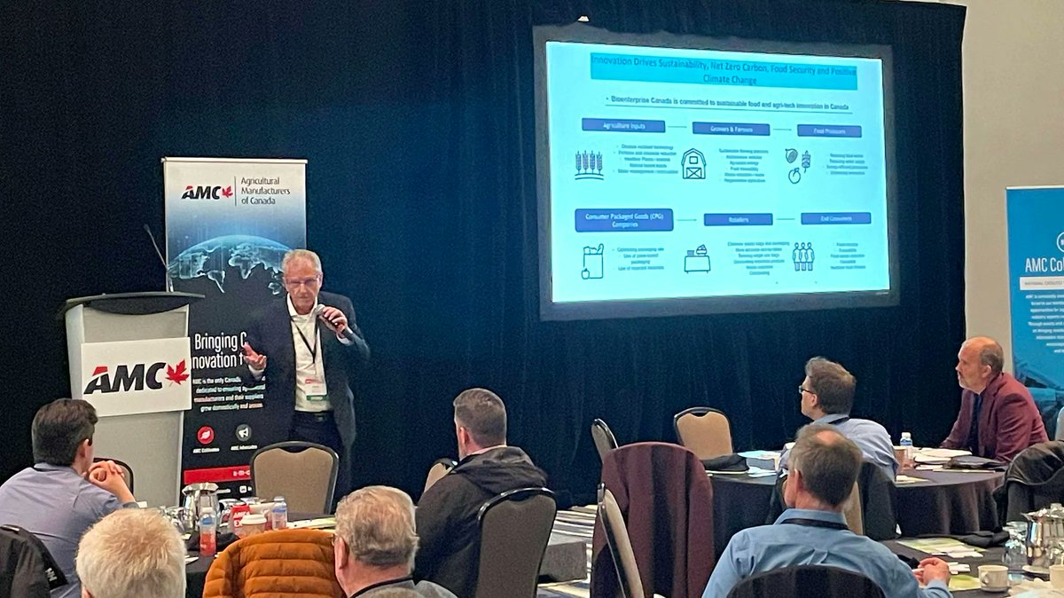 AMCshortlinecda's tweet photo. Our lastest speaker, Dave Smardon, CEO @BioenterpriseCA, discussed a national innovation strategy for the agrifood industry to create greater continuity of knowledge, expertise, resources & funding. Thank you to @PentaEquipment for sponsoring this session. #AMCInspire #AMCExpo23 https://t.co/DPJu9SktEl