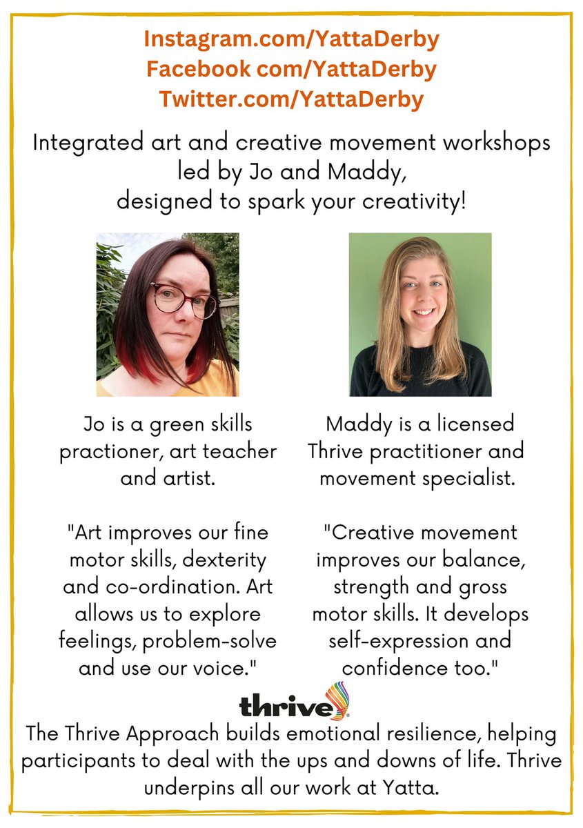✨Does Yatta spark your creativity? ✨ Know someone who’d be interested in joining us? 
Have a look at our flyer and get in touch to say hello and book a free taster session! #yattaDerby #mhhsbd #artinnature #movementinnature