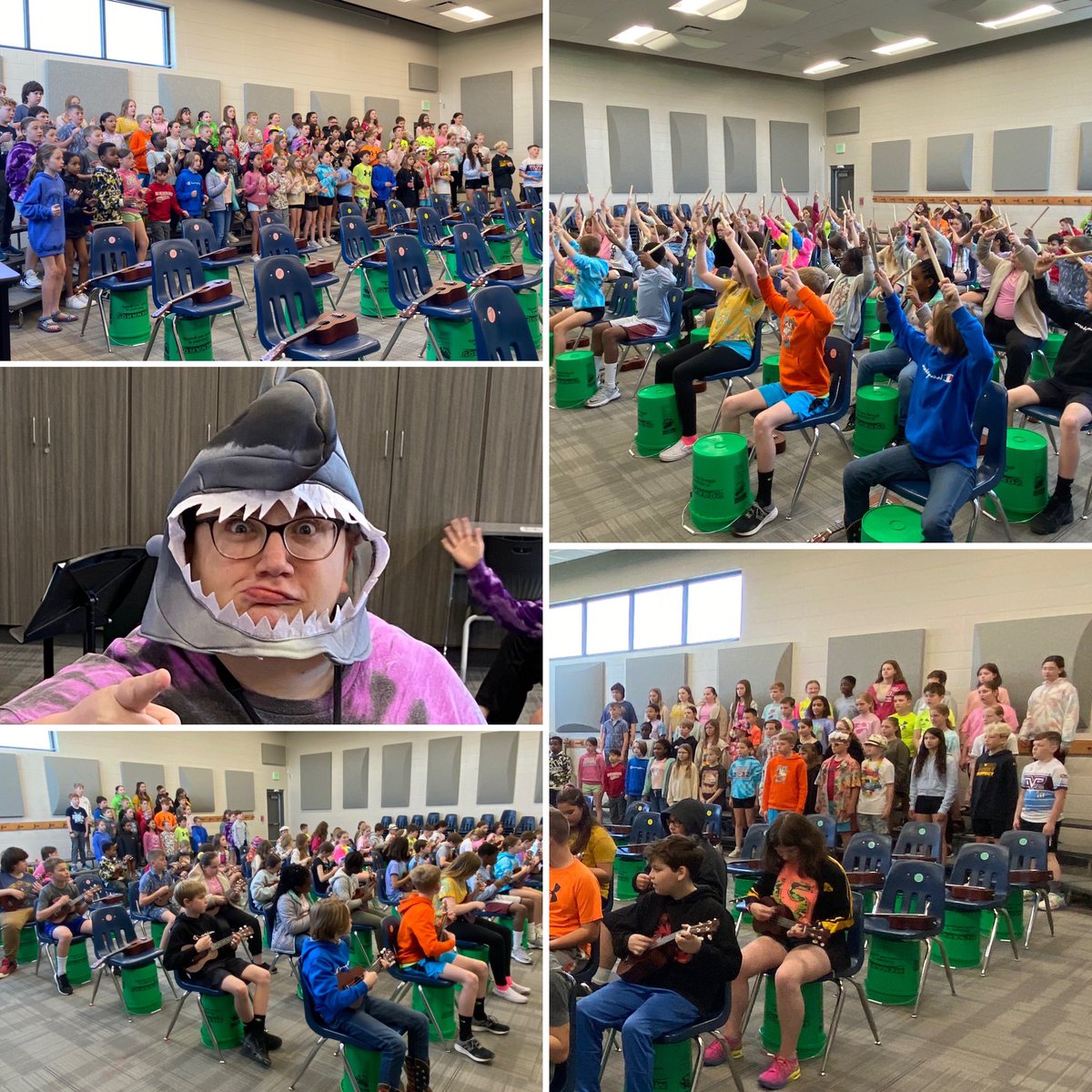 DCGMSMusic's tweet photo. We had another fabulous combined rehearsal this morning! Today, Ms. Hansen, Mr. Rix, and Mrs. Kellner’s homerooms got together to rehearse for next week’s concert! Don’t miss these students making a “splash” next Thursday!! #dcgexcellence #sharkhat https://t.co/uiErvXz2ba