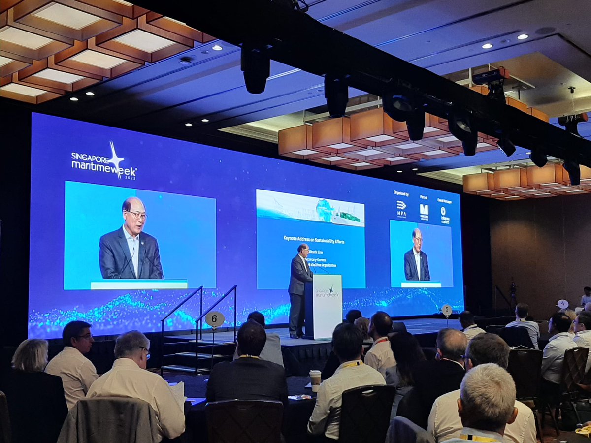"As the whole world unites to fight climate change, we must acknowledge that #decarbonization is the biggest challenge facing shipping." said IMO SG at Singapore Maritime Week. Read his full remarks here: bit.ly/3n7EKwS 
⁩#SMW23