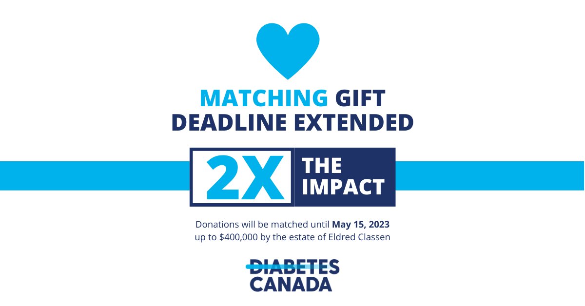 DiabetesCanada's tweet photo. You still have until May 15 to have your gift to diabetes research doubled! Donate today. https://t.co/HPvSavvIEl https://t.co/fvlMo1Xk6j
