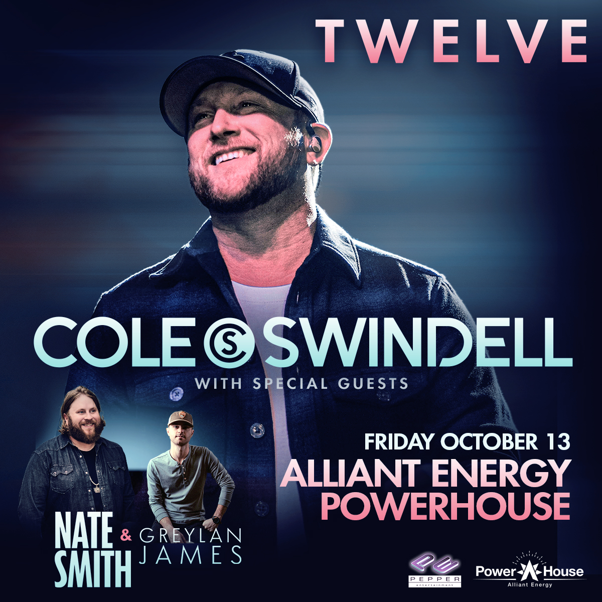 ‼️PRESALE NOW‼️ 

Get your tickets TODAY for Cole Swindell at Alliant Energy PowerHouse on Friday, October 13 with special guests Nate Smith and Greylan James!

Use code: CS2023
Get tickets now! >> bit.ly/3mP0Kwi