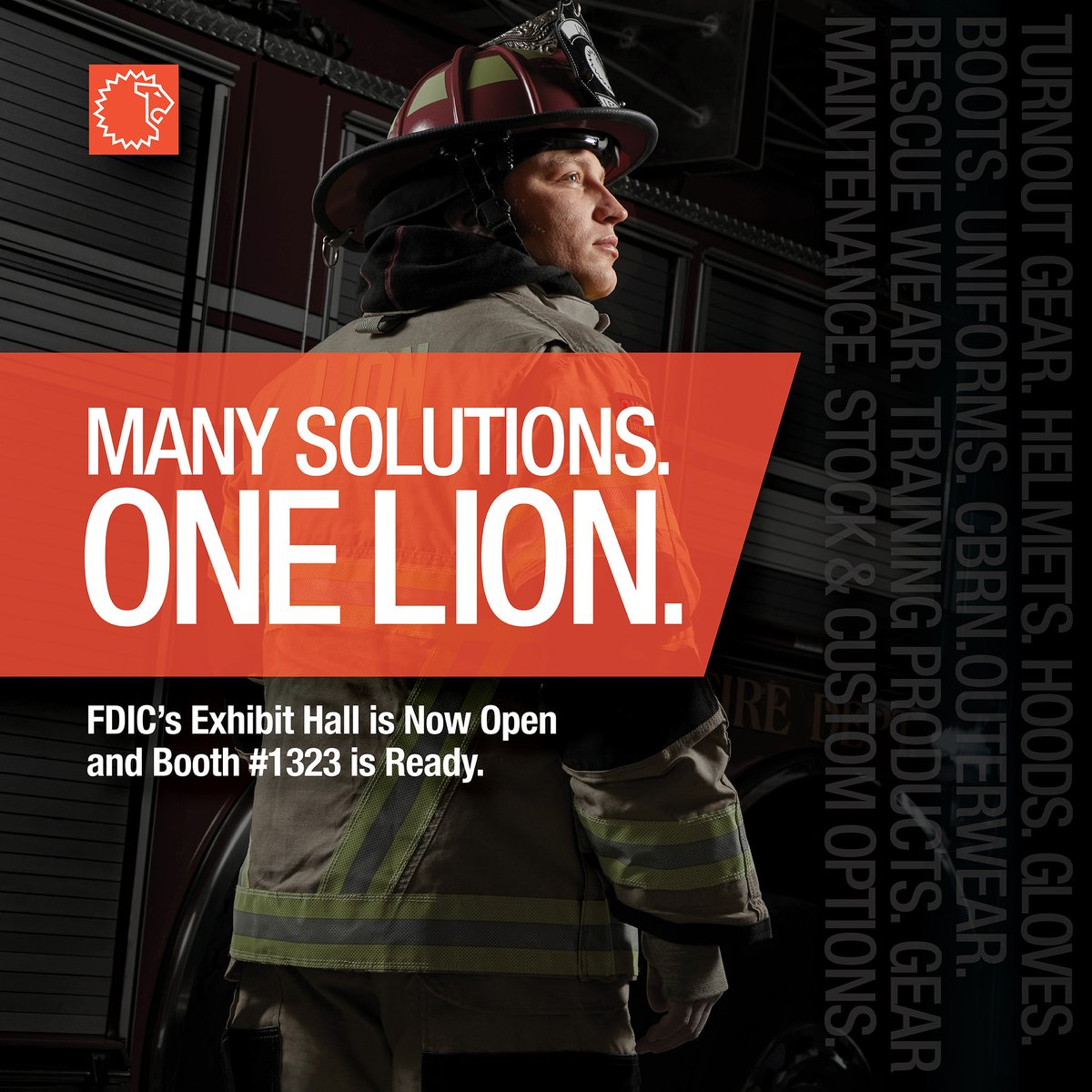 LION_Gear's tweet photo. FDIC'S 2023 EXHIBIT HALL IS NOW OPEN!
If you're attending FDIC this week, be sure to stop by BOOTH #1323 to check out our entire suite of innovative LION first responder products and services. 

#FDIC2023 #ManySolutions #OneLION #readyforaction https://t.co/eLHu2UPe9I