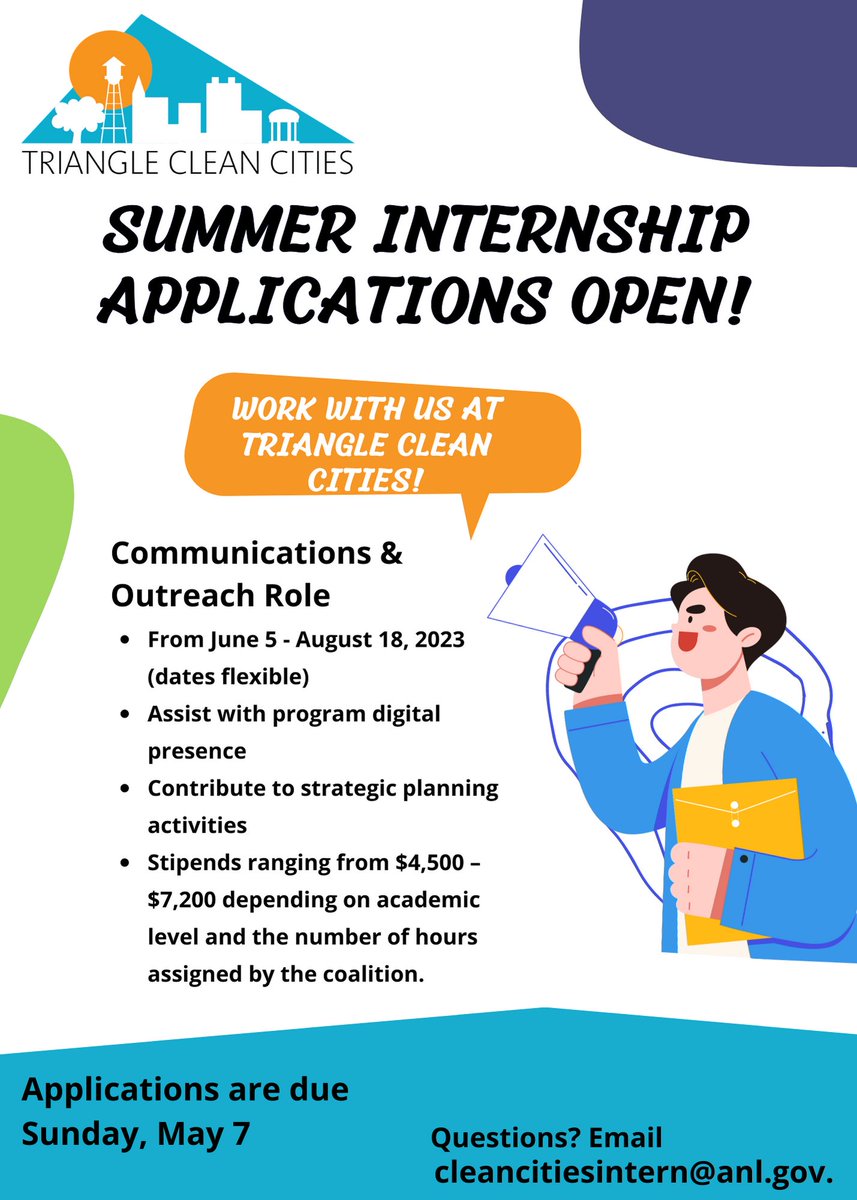 trianglealtfuel's tweet photo. Are you interested in clean energy and alternative fuels? Are you looking for experience in public relations and communications? TCC is looking for a creative Outreach &amp; Communications Intern for Summer 2023!

Apply at https://t.co/sbSfUK5a7j and select Durham, NC by May 7. https://t.co/NlahZwk6yt