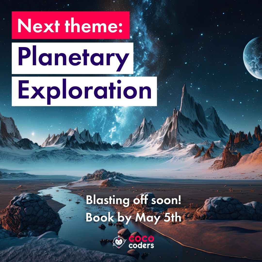 Our #PlanetaryExploration Theme is blasting off soon! If your kids love to learn about space and imagine exploring far off worlds, this theme is perfect for them!

Book your bootcamp lessons by May 5th to save your spot on our shuttle 🚀🌌

cococoders.com/online-coding-…
#codingclass