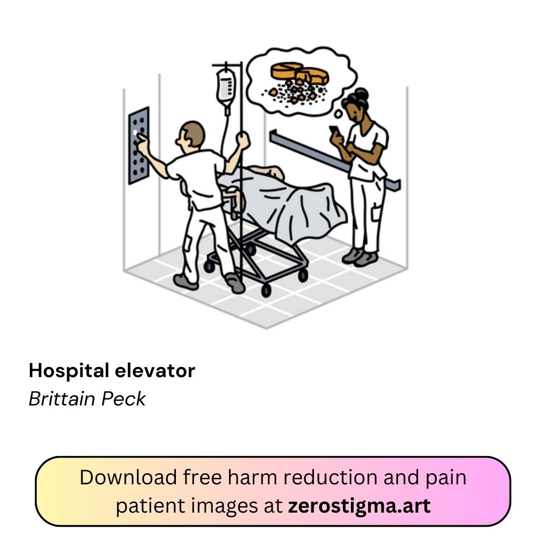 Hospital elevator by @brittainpeck
------------
Find illustrations for your next project at zerostigma.art 🎨⁠

#harmreduction⁠
#nostigma⁠
#endstigma⁠
#nomoredrugwar⁠
#harmreductionart⁠
#supportnotstigma⁠
#illustration