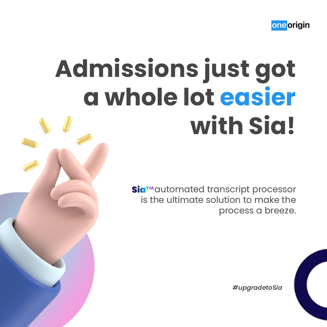 TheOneOrigin's tweet image. Streamline your admissions process with Sia™: Say goodbye to manual transcript processing and hello to an effortless and efficient solution. Learn more about Sia - at heysia.ai/automated-tran…

#transcriptprocessing #automation #studenttranscript #studentadmission #oneorigin #sia