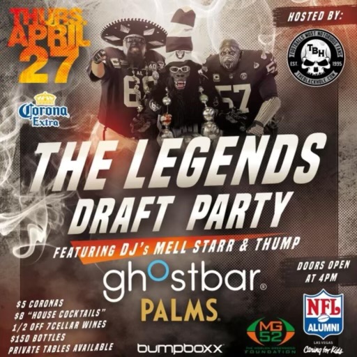 The Legends Draft Party presented by a variety of Pro Football Legends benefiting the local NFL Alumni Assoc. 

$20 donation is guaranteed Ghostbar entrance: tinyurl.com/LEGENDSDRAFT

 Free tickets are first come first enter at the door: tinyurl.com/FreeLegends