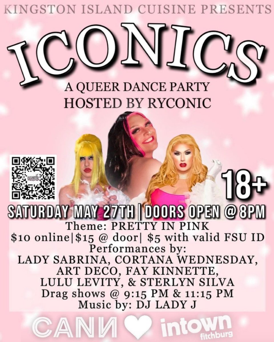 Iconics is a new monthly queer dance party with a goal to incorporate safe queer spaces in the northern Worcester county. Hosted by: <a href="/ryconic/">sharon mcarthur</a>. Performances by: <a href="/msladysabrina/">Lady Sabrina</a>, @cortanawednesday, @itsartdeco, <a href="/fay/">ahmad faisal</a>.kinnette, <a href="/lululevity/">LewLew Levity</a>, &amp; @sterlynsilva! Music by: @djmissladyj