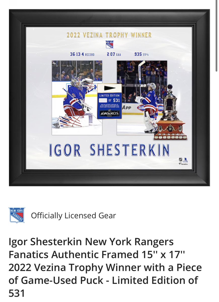New York Rangers Igor Shesterkin Vezina Trophy Bobblehead