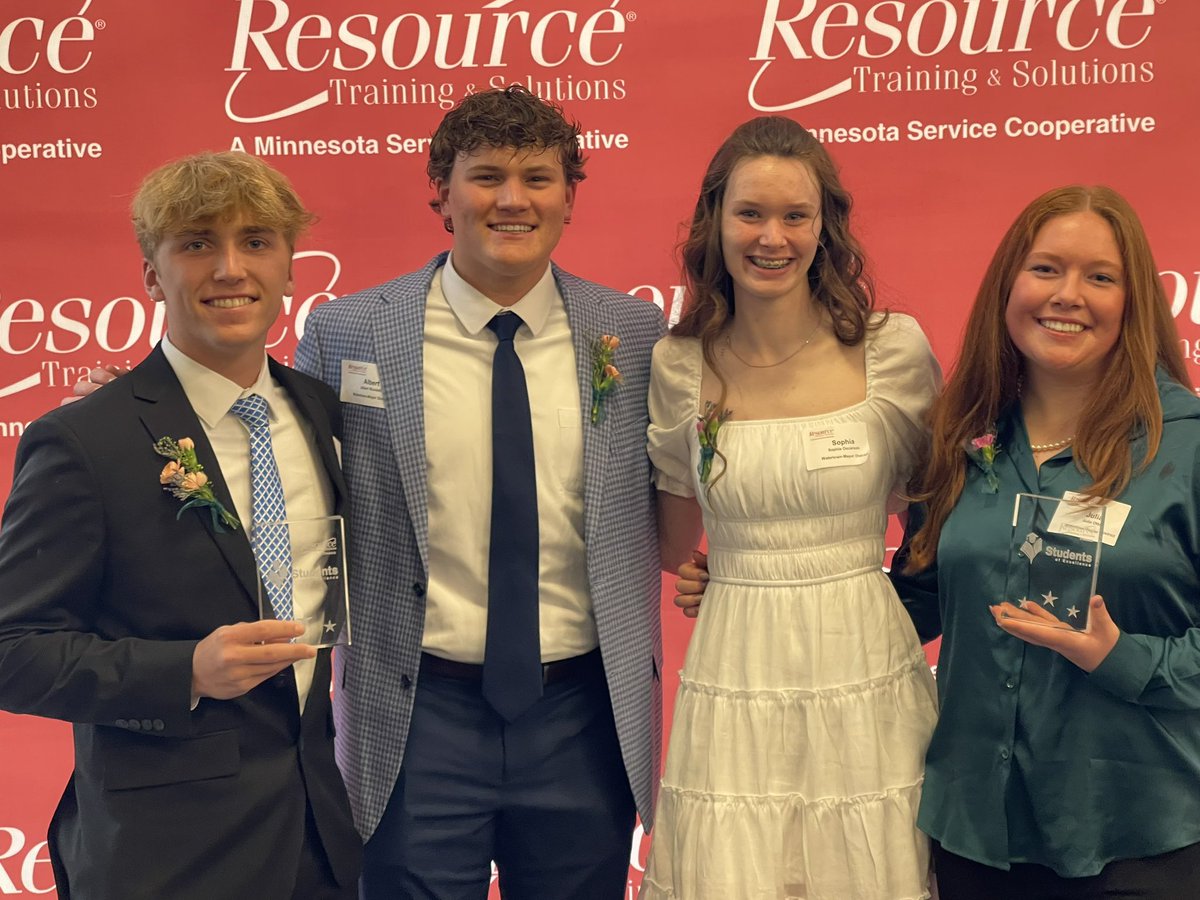 DarrenSchuler's tweet photo. Congrats to @WMPublicSchools seniors Wyatt, Albert, Sophia, and Julia! All were recognized for their leadership, academic success, and community/school involvement at the @ResourceStCloud Students of Excellence award banquet last evening!  #opportunities #connections https://t.co/eWlwmeRaIx
