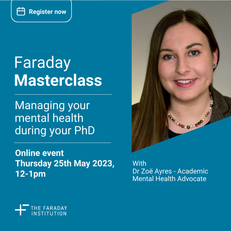 Faraday Institution (@faradayinst) on Twitter photo 📢Are you a #PhD researcher or supervisor? Join our next Faraday Masterclass 'Managing your mental health during your PhD' with <a href="/ZJAyres/">Dr Zoë Ayres</a>, mental health advocate & best-selling author
Link in Slack workspace
➡️lnkd.in/dmpm3d2
#MentalHealth #BattChat #BatteryTwitter 📢Are you a #PhD researcher or supervisor? Join our next Faraday Masterclass 'Managing your mental health during your PhD' with <a href="/ZJAyres/">Dr Zoë Ayres</a>, mental health advocate & best-selling author
Link in Slack workspace
➡️lnkd.in/dmpm3d2
#MentalHealth #BattChat #BatteryTwitter