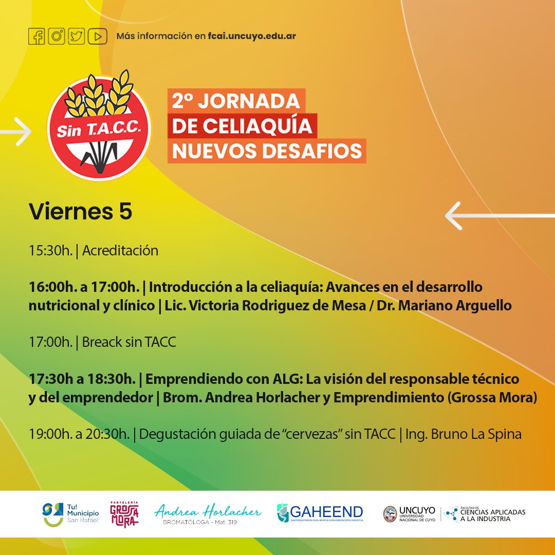 FCAI_UNCuyo's tweet photo. 2° JORNADA DE CELIAQUÍA: NUEVOS DESAFÍOS✅

👉Escaneá el QR para descargar el cronograma

Desde el Viernes 05 al Sábado 08 de Mayo 2023

#SomosFCAI https://t.co/LCAKF7Cl3O