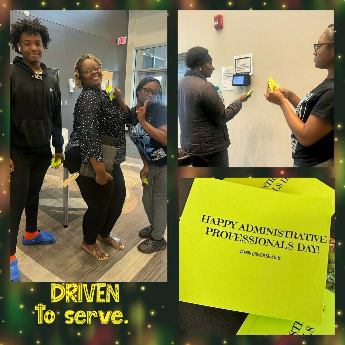 Driven to Serve!!!! I love to see it son!! @Achilliesringo2 was caught helping pass out gifts to the amazing Administrative Assistants at Mills University Highschool yesterday!! 
Go Comets!!! ☄️🖤💚💛
#AdministrativeAssistantDay 
#CometNation @Coachbillylee
@MarcusBolden18