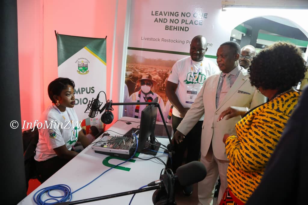 InfoMinZW's tweet photo. Vice President and the Minister of Health and Child Care Dr C.G.D.N Chiwenga today toured the Ministry of Information @InfoMinZW pavilion at #ZITF2023. 
VP Chiwenga had an appreciation of various strides made in the media sector under the Second Republic. 
@ZBCNewsonline, @KeyonaTv, @great_zimuniv, @ZTNPrime and @nrtv_zw 
#ZITF2023