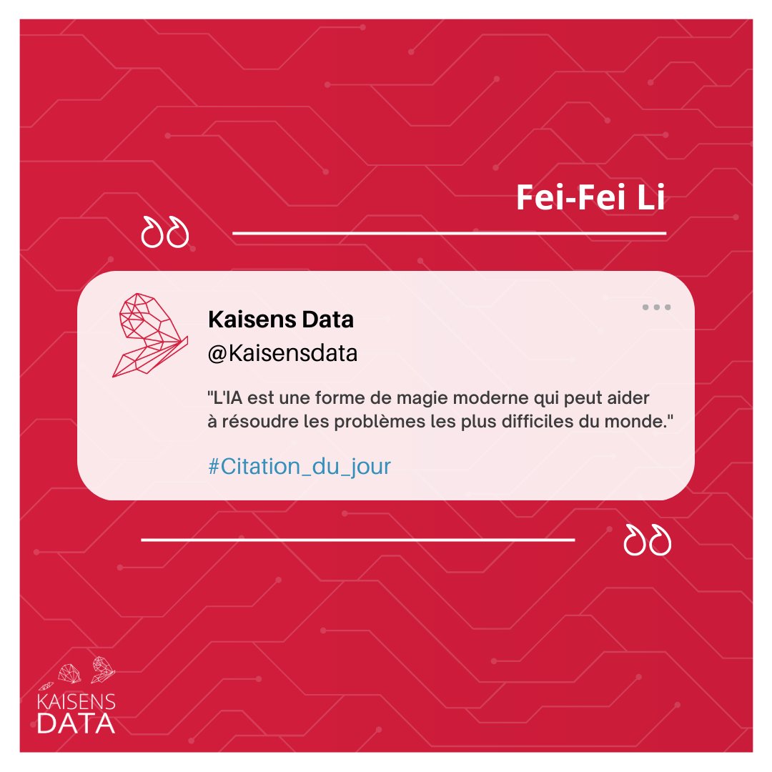 KaisensData's tweet photo. #citation_du_jour📝
"L'IA est une forme de magie moderne qui peut aider
à résoudre les problèmes les plus difficiles du monde." Fei-Fei Li
#KaisensData #Citation #IA #business #digitalisation https://t.co/NUV3Lp0AZi