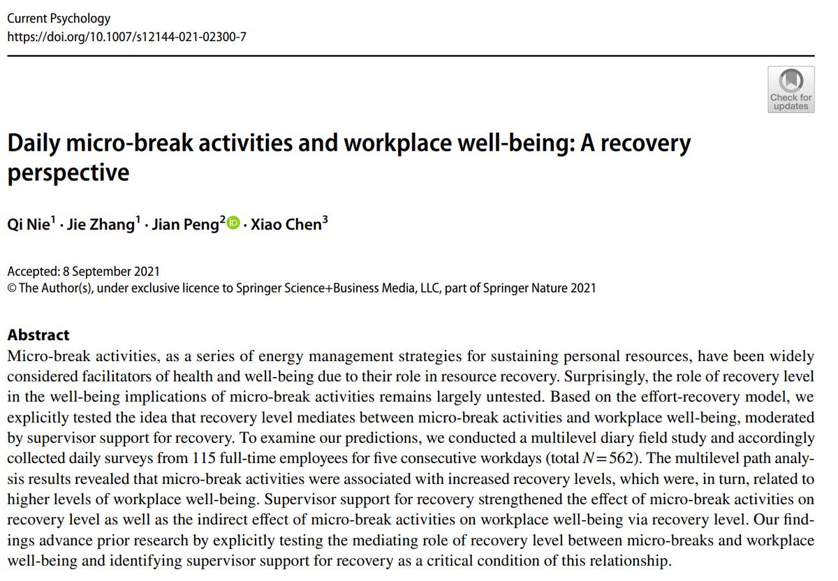 <a href="/SteveTimoney/">Stephen Timoney</a> There's some fascinating research on the benefits of micro-breaks.

Informal, 5-7 min periods taken throughout the day.

They might seem trivial, but regular micro-breaks are associated with better rest/recovery and, of course, wellbeing.