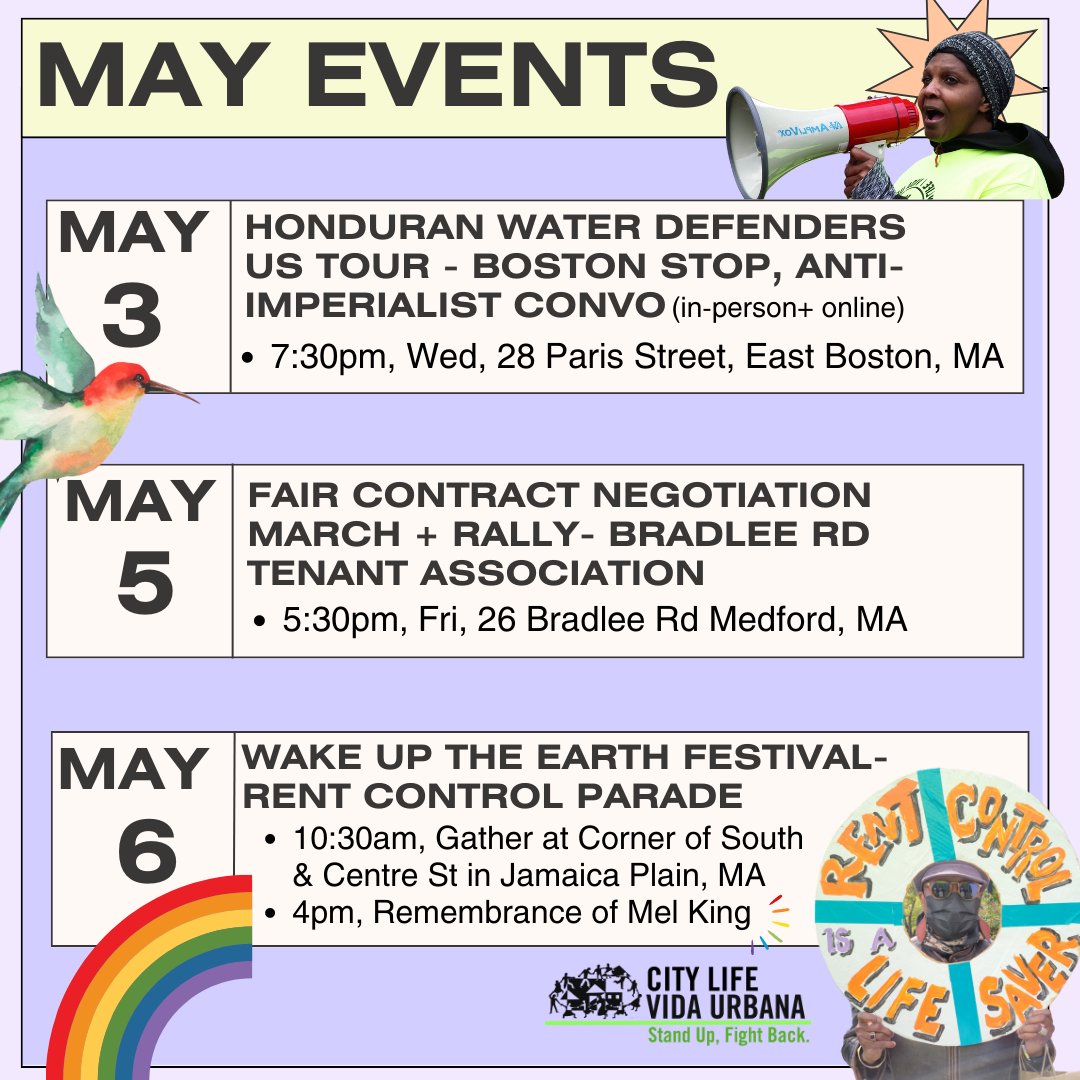 CityLife_Clvu's tweet photo. Remember to save the dates for this lineup of awesome ANTI-IMPERIALIST, BORDERLESS, RENT CONTROL conversations, rallies, &amp; parades❤️‍🔥. 
1.Anti-Imperialist Community Conversation
2.March + Rally w/Bradlee Road: Fair Control Negotiations
3.Wake Up The Earth Festival 
#RentControlMA https://t.co/SCSLIUmYo6