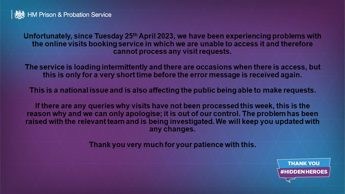 Please see below regarding the issues we are currently having with our 'Online Visits Booking Line' We apologise for this inconvenience; it should be resolved very soon. Thank you for your understanding.
