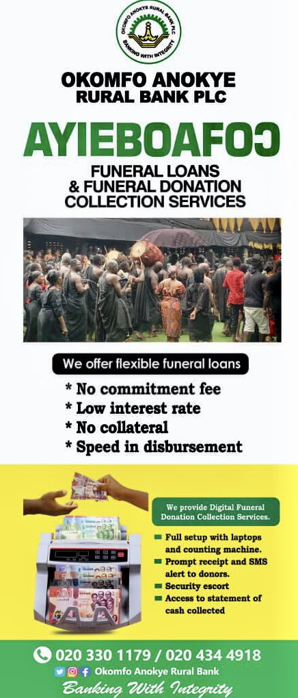 OARB_Bank's tweet photo. Ayieboafoↄ Funeral Loan &amp; Donation Collection Services.

Access a funeral loan designed to help ease financial stress during your time of grief &amp; save yourself from the stress of collecting donations manually….OARB comes in with a digital service. https://t.co/2y7YtXV9uF