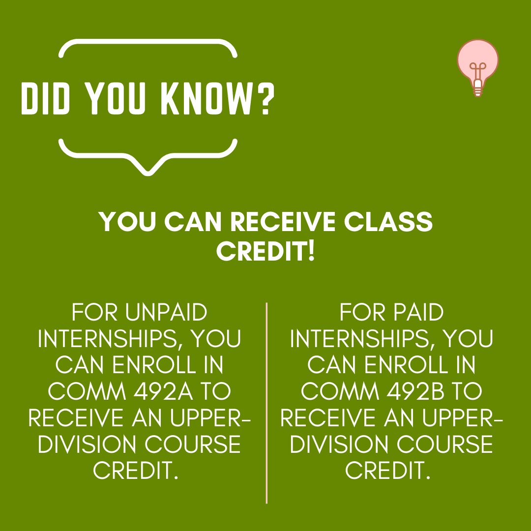 commcsulb's tweet image. Are you anticipating to be in an internship or currently in one now? Did you know that you can receive upper-division COMM course credit? 😱 

#CSULBCOMM #CommInternship #InternshipCredit #COMMElective #COMMElectiveCredit
