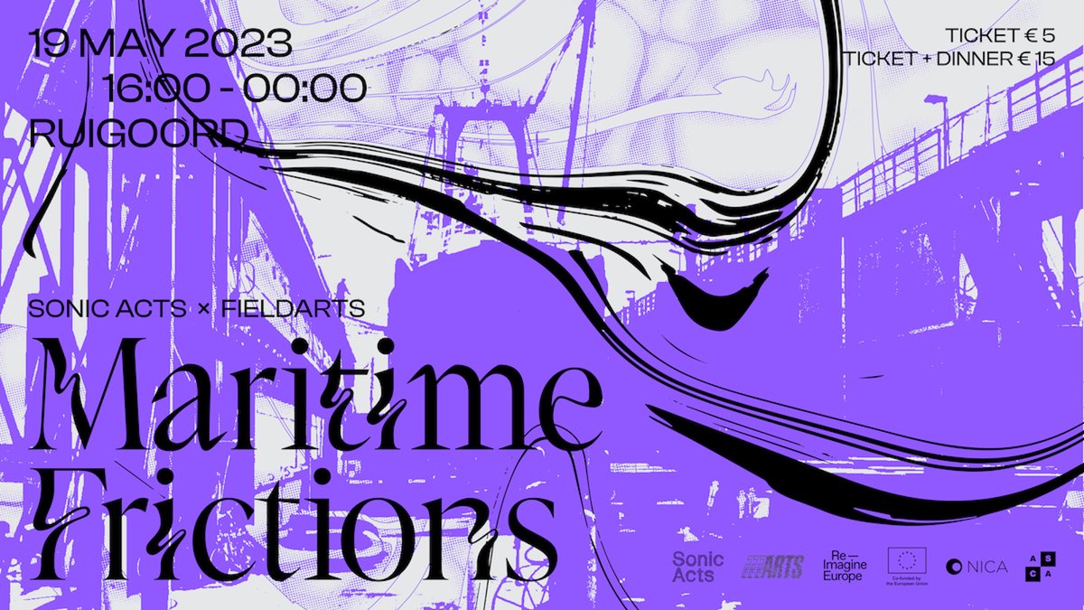 The lineup for Maritime Frictions is here! On 19 May from 16:00, join us at Ruigoord (NL) for interventions from artists and researchers <a href="/_FredCarter/">Fred Carter</a> / <a href="/FieldARTS_/">FieldARTS</a> , <a href="/CharmaineSChua/">Charmaine Chua</a>, <a href="/jpeg_bolton/">jacob</a>, <a href="/lance_laoyan/">Lance</a>, @mchliaea among others. Tickets &amp; more info: bit.ly/3ViPcOU
