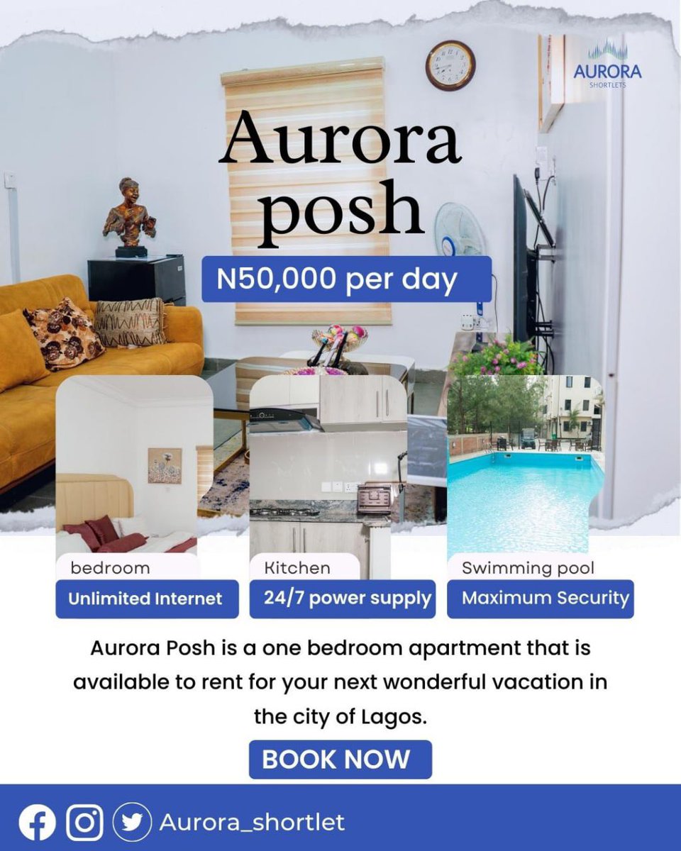 AuroraShortlet's tweet photo. Why settle for a generic hotel room when you can experience the luxury and convenience of a shortlet apartment with Aurora Shortlet?

Book your stay today and see why our guests keep coming back. https://t.co/uSFRlA7U8S
