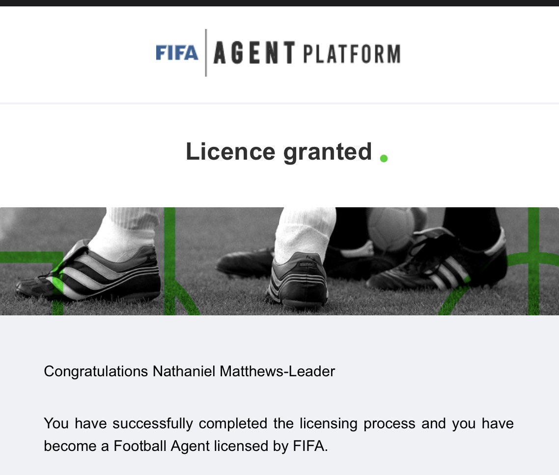 nateleadersmg's tweet image. Happy to announce that I am in the 52% of FIFA agents that have passed the exam! Let’s go!! 🔥⚽️💼 #FIFA #fifaagent #fifaagentexam #sportsmanagement