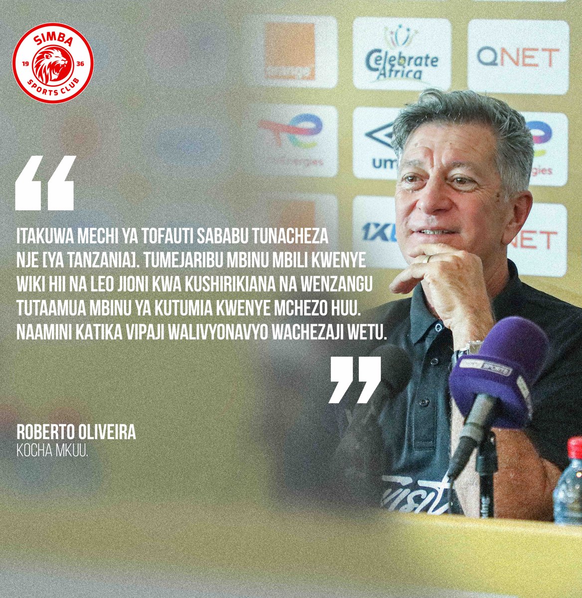 SimbaSCTanzania's tweet photo. Kwa mbinu alizonazo na uwezo wa wachezaji wetu Kocha Robertinho anaamini kesho mambo yatakuwa mazuri. #NguvuMoja https://t.co/2wUrqXQ1UF