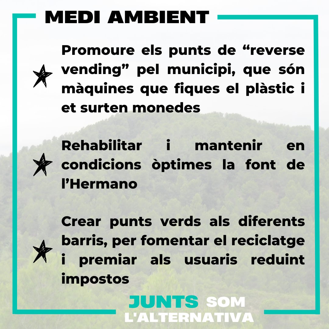 juntsxsab's tweet photo. Us presentem algunes de les nostres propostes en l'àmbit del medi ambient.

Junts som l'alternativa! https://t.co/NRNzEoxf1w