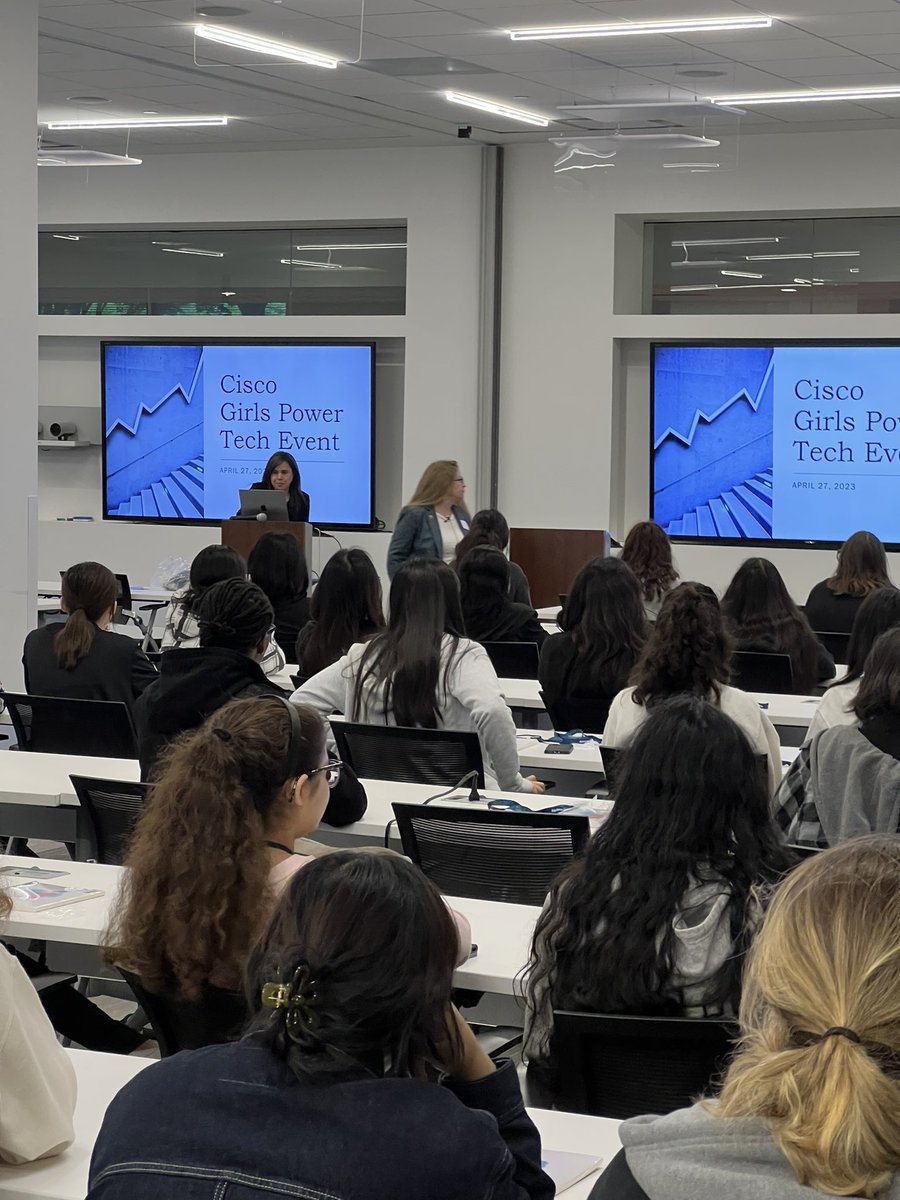sarokhatch's tweet photo. Standing room only at the @Cisco #WomenRockIT event for #GirlsinICT Day in Richardson, TX. @CityofFortWorth IT Director Sallie Trotter with an inspiring opening keynote. https://t.co/xLR1ki8xK7