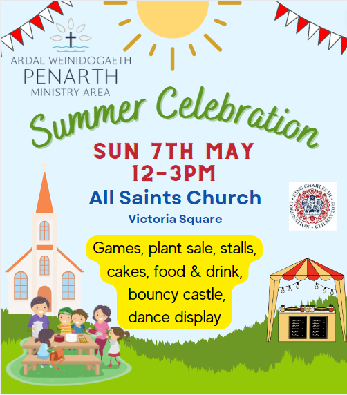 penminarea's tweet photo. Summer Celebration (Big Coronation Lunch) at All Saints Church, Penarth on Sun 7th May 12-3pm. Everyone's invited!
An afternoon of fun for everyone. BBQ by James Sommerin; Brains Beer, bar, Plant Sale, stalls, dance display, Games, Bouncy Castle, Cakes, tea, Spring Raffle. https://t.co/37eOMZKq64