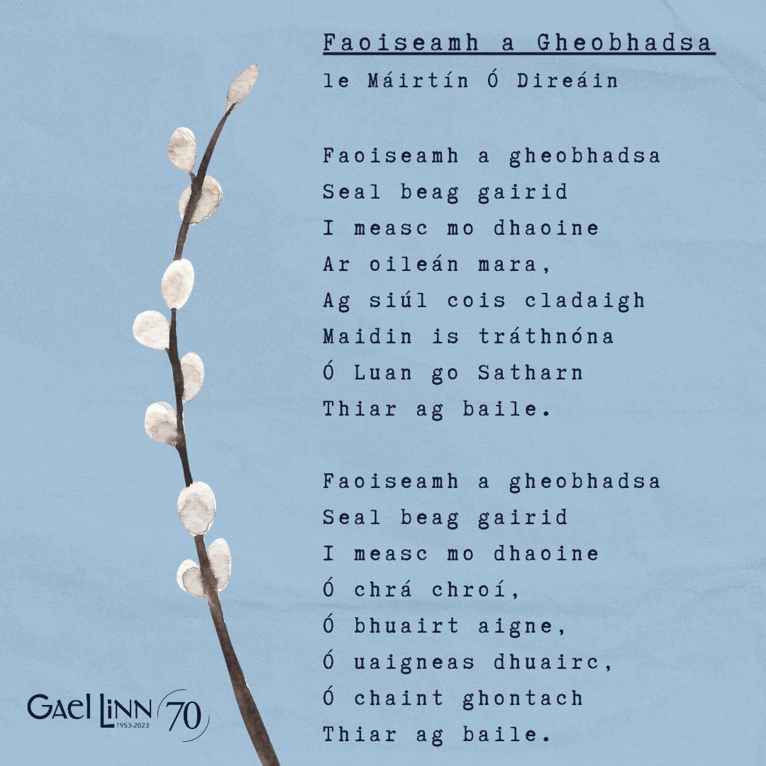 GaelLinn's tweet photo. 📖🖋️📜 Inniu Lá Filíochta na hÉireann 📖🖋️📜

😍 Is breá linn 'Faoiseamh a Gheobhadsa' le Máirtín Ó Direáin

❓ Cén dán is fearr leat féin? https://t.co/lGfC9JEefW