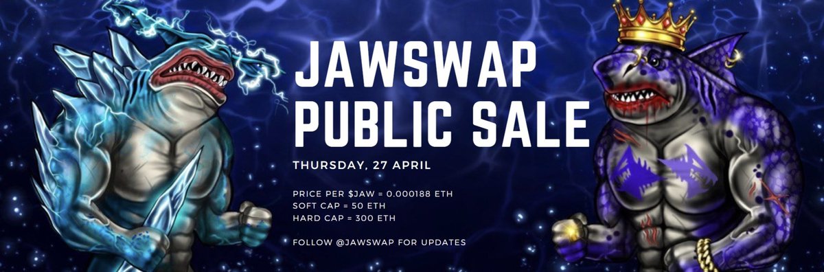 🦈 The <a href="/JawSwap/">JawSwap | Presale Live🦈</a> Presale is Live today on #zkSync at UTC 3 PM!

🔥 Revolutionary DEX on #zkSync with unique Replica Pools developed by OG team @sharksZK

💎 $JAW Price: 0.000188 ETH
💎 Soft Cap: 50 ETH
💎 Hard Cap: 300 ETH

➡️ Presale: ido.jawswap.xyz

#presale #zksync