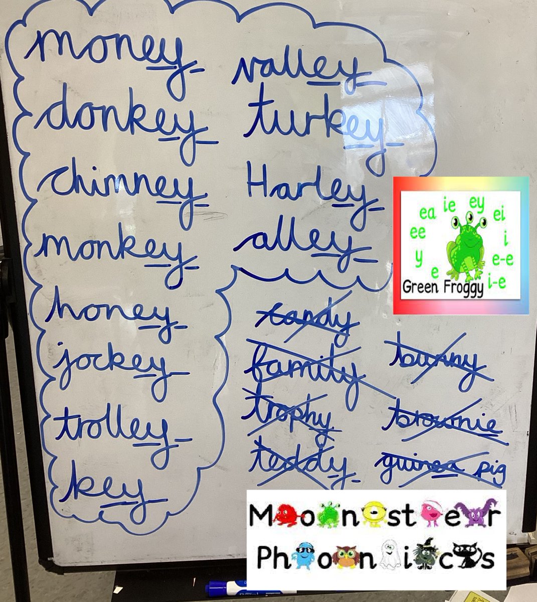 academy_roebuck's tweet photo. Green Froggy was writing a birthday list of things with the sound 'ey'. What a lot of funny things Birch Class came up with with their partner! Sadly Green Froggy couldn't have every item they came up with as it sounded right but didn't have 'ey' #phonicsisfun #monsterphonics https://t.co/Ziq4IyzJCA