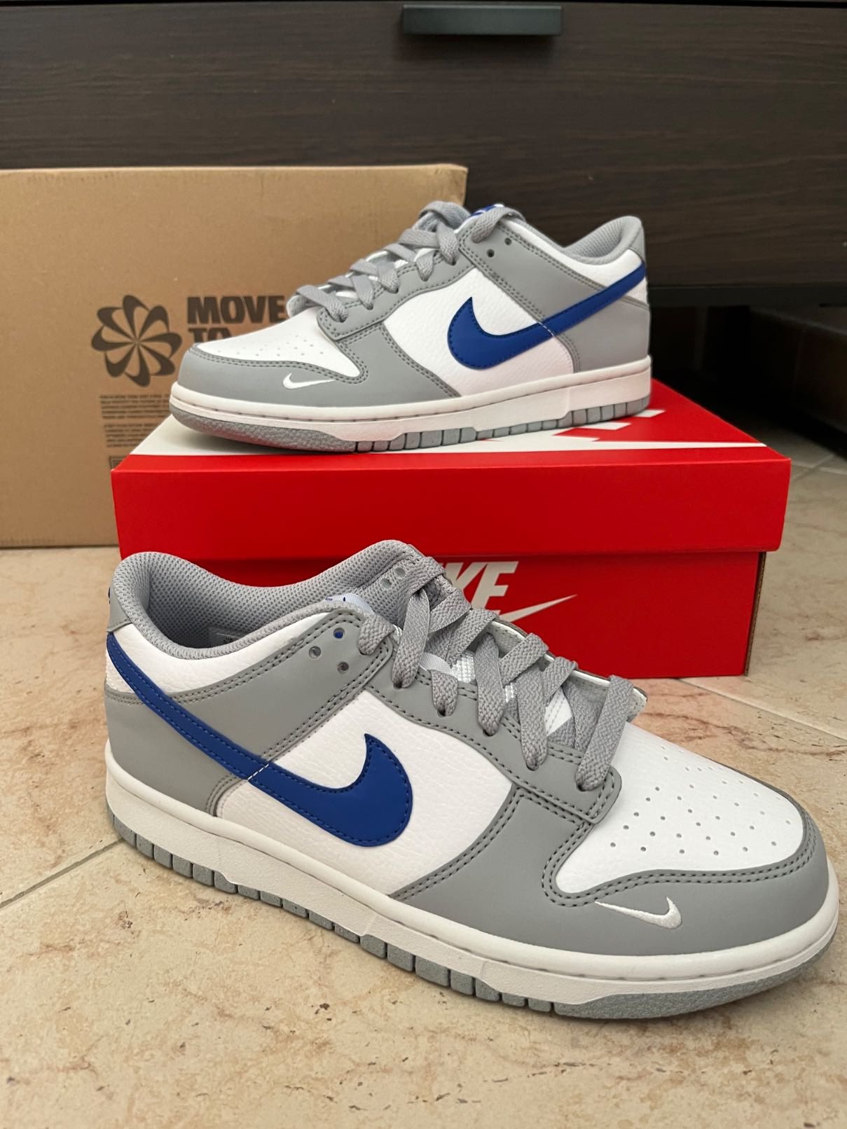 Sneaker Huddle on X: FEW SIZES ADDING Ad: GS Nike Dunk Low Mini Swoosh  'Wolf Grey/Game Royal' FNL  JD    / X